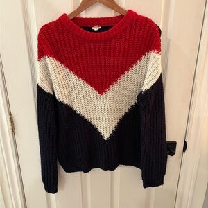 Colorblock Knit Sweater - Red, White, and Navy